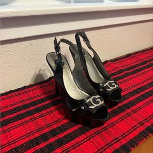 Guess Black Platform Slingback Shoes